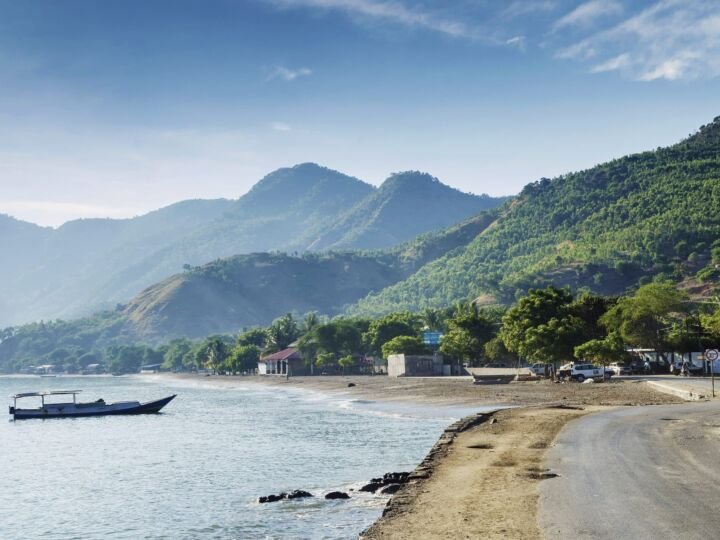 tropical exotic paradise coastline beach of dili in east timor at dawn