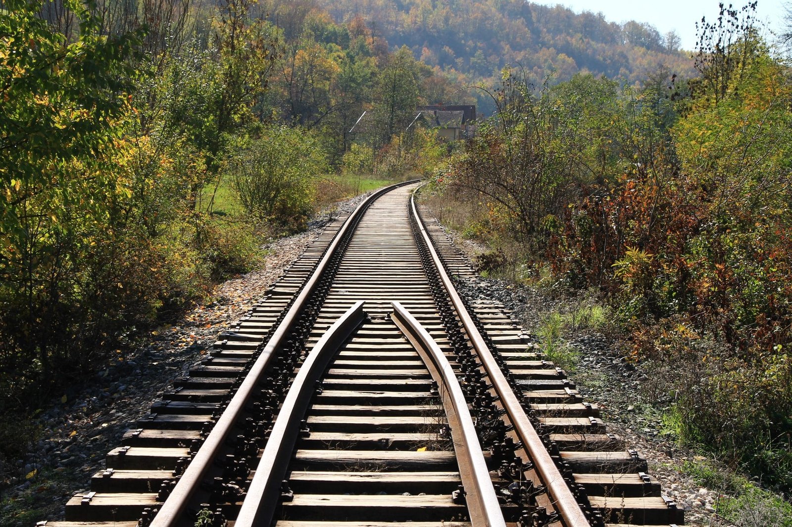 Railway track with autumn colors in Bosnia and Herzegovina