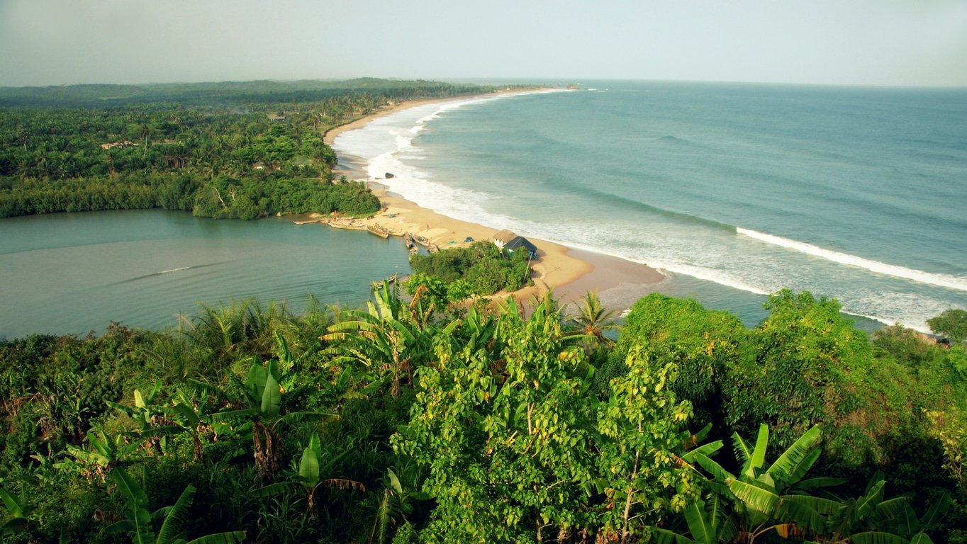 Amazing shore at "Butre Beach", View from fort Battenstein, travelling Ghana