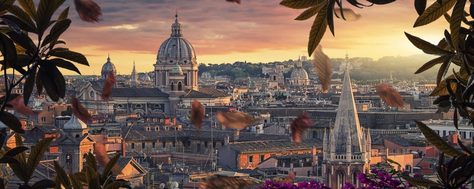 Beautiful sunset on the city of Rome in evening