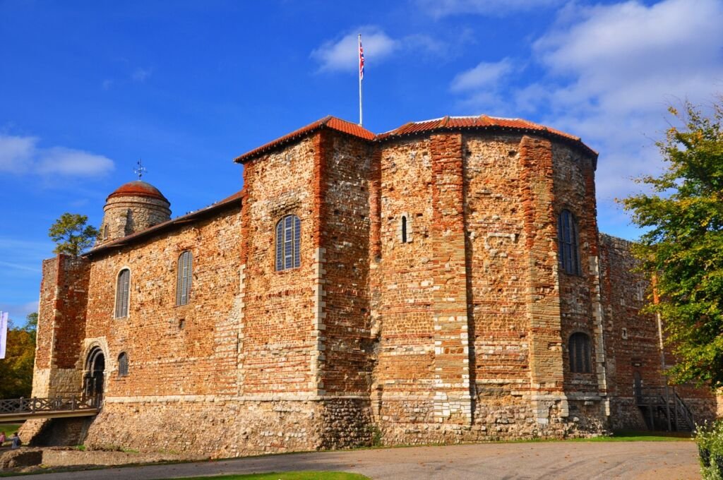 Colchester Castle on a sunny day with blue skies