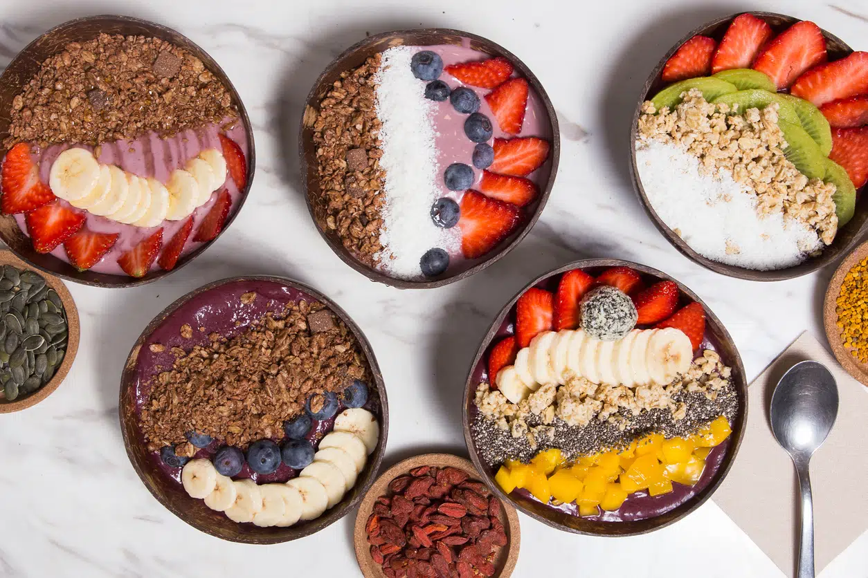 a selection of acai bowls