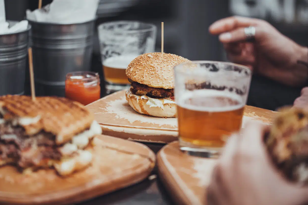 Beer and burger display
