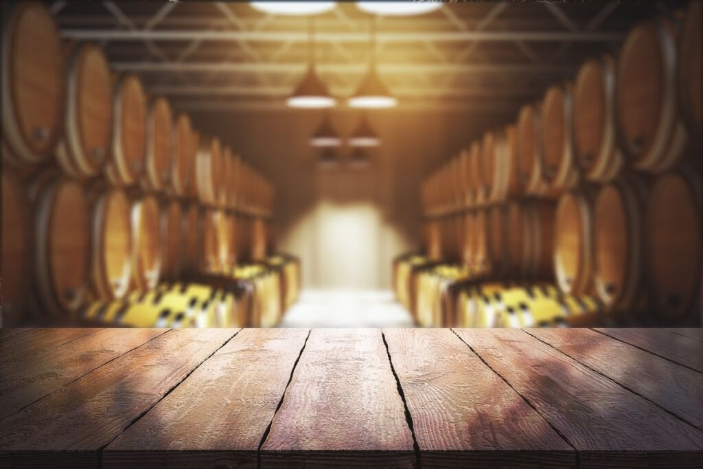 wine cellar with barrels at vineyard