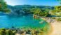 Beautiful beach and boat in Paleokastritsa, Corfu island, Greece