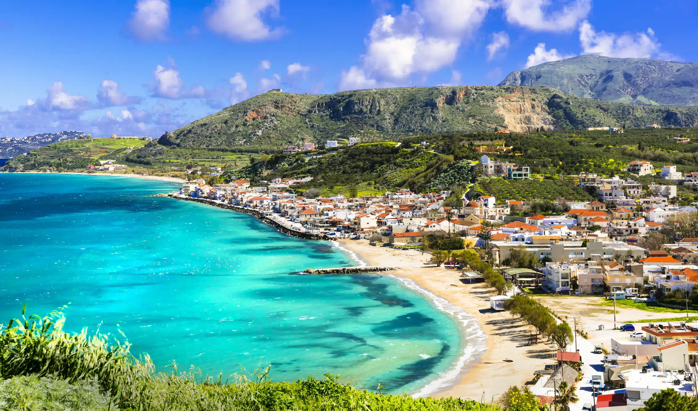 Stunning views of Kalyves bay and beach. Beautiful Crete island, Creece