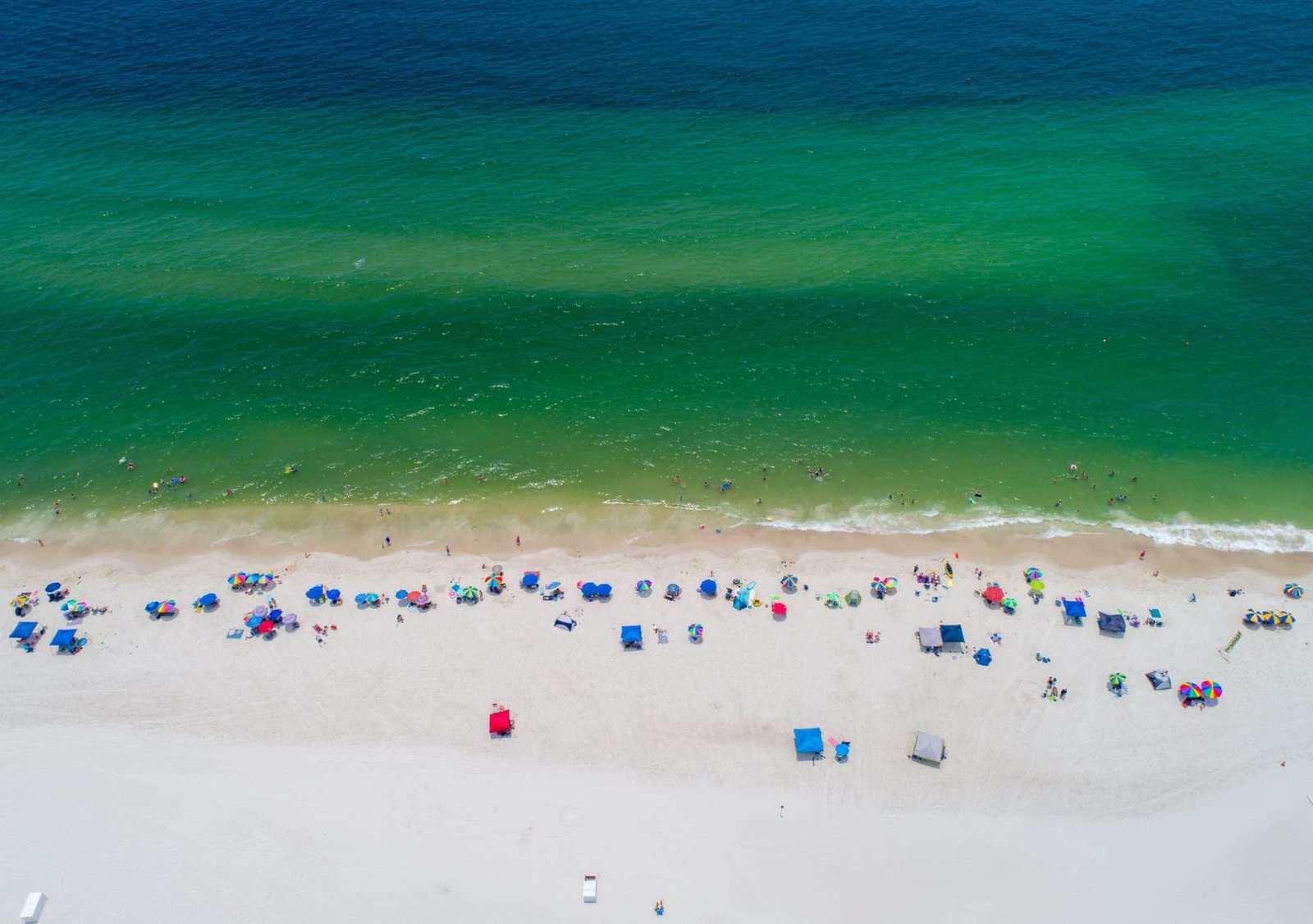 Gulf Shores, Alabama beach on a sunny day in June