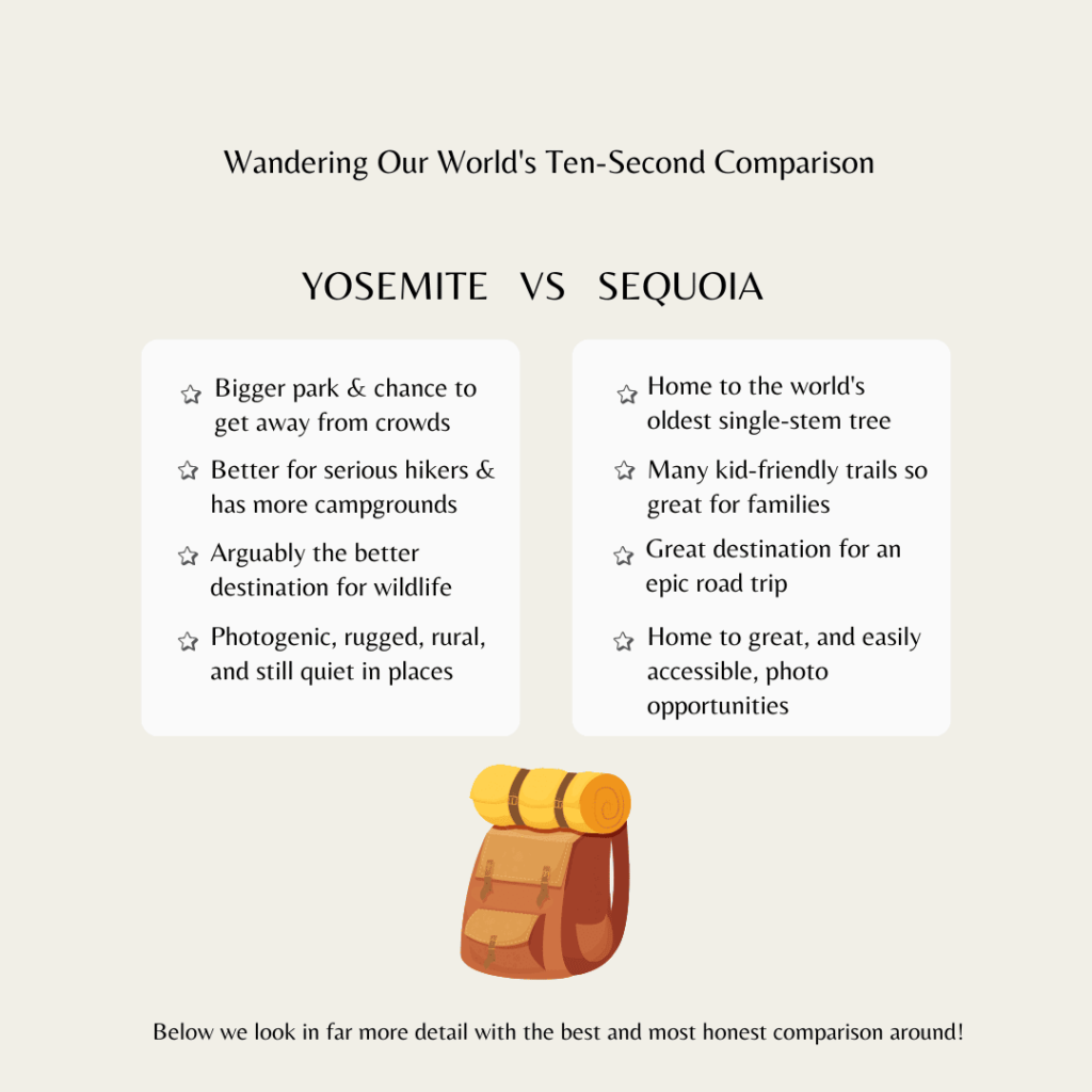 An infographic pitting Yosemite vs Sequoia and showing some of the key differences that will be discovered later in the article.