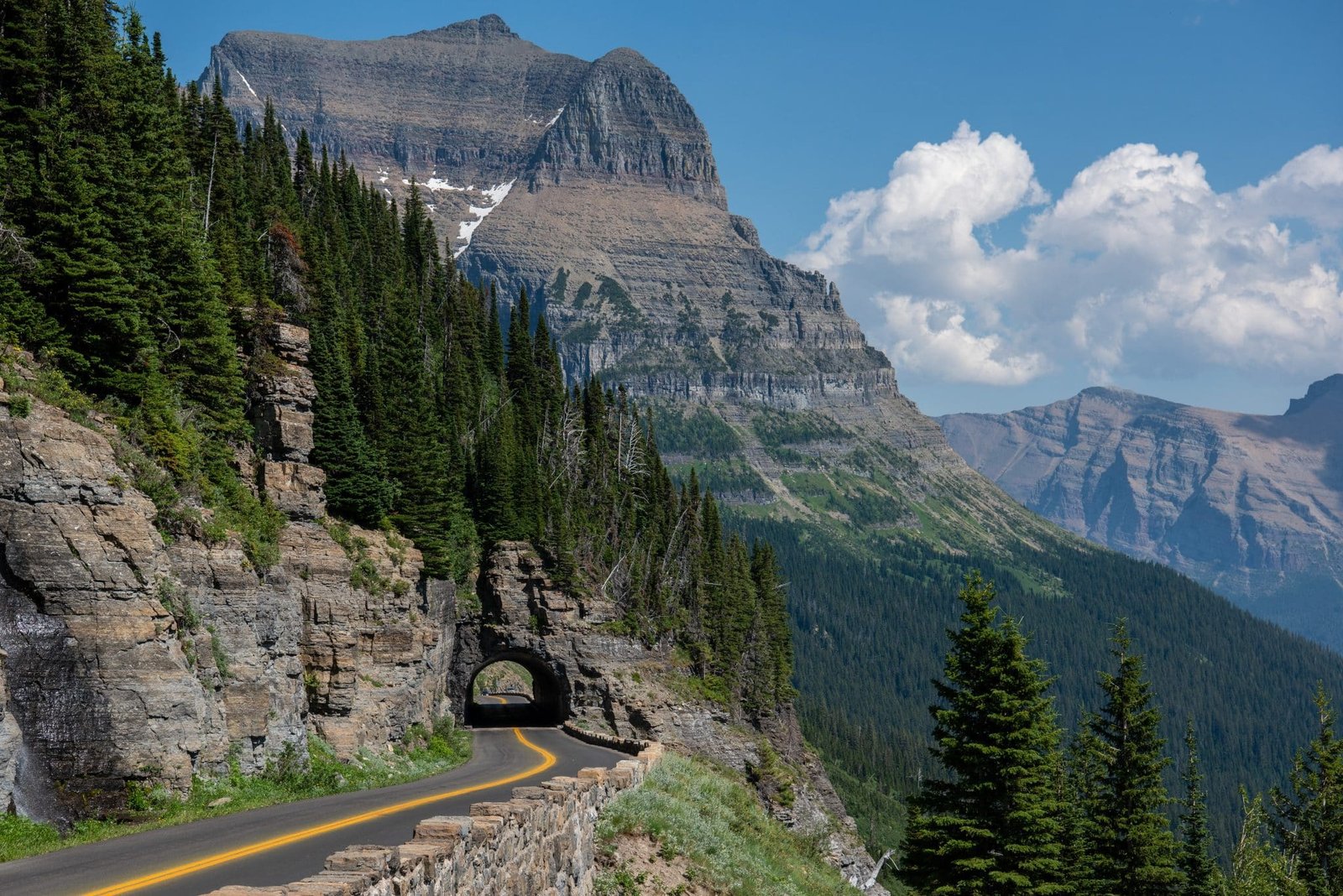 Going to the Sun Road leads you through the stunning landscape of Glacier National Park in Montana.