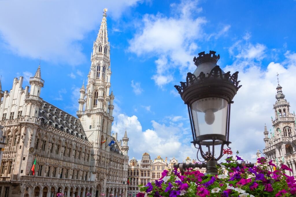 The Grand Place in Brussels, lamp post in foreground