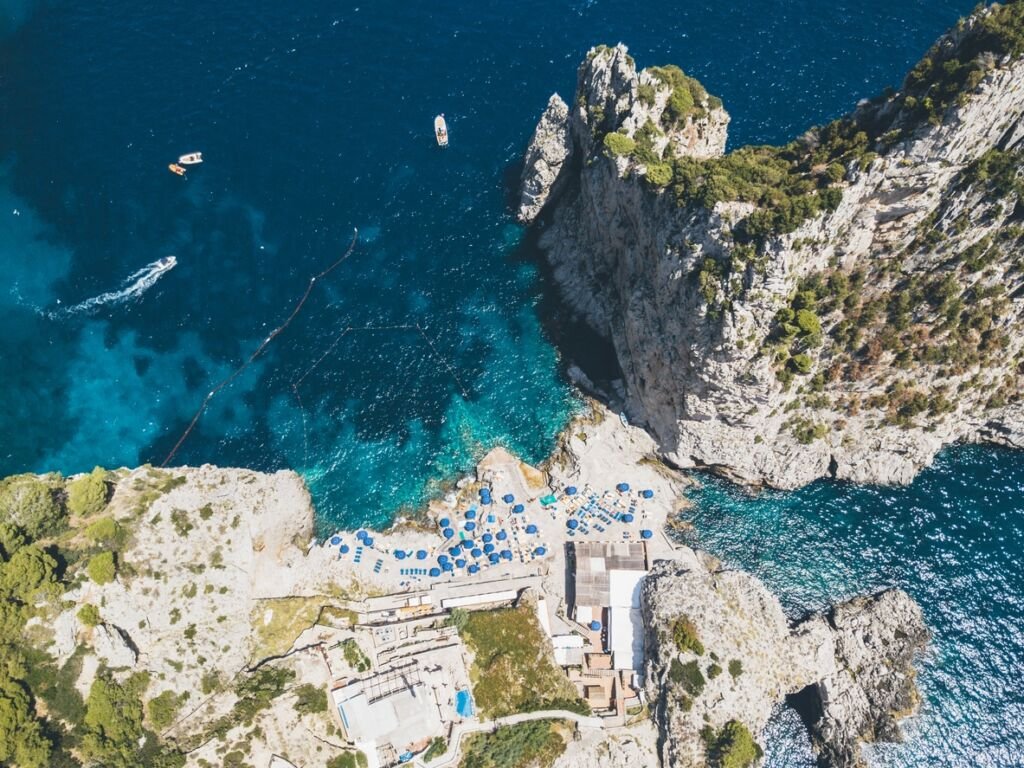 Birds eye view of rock formations at Capri.