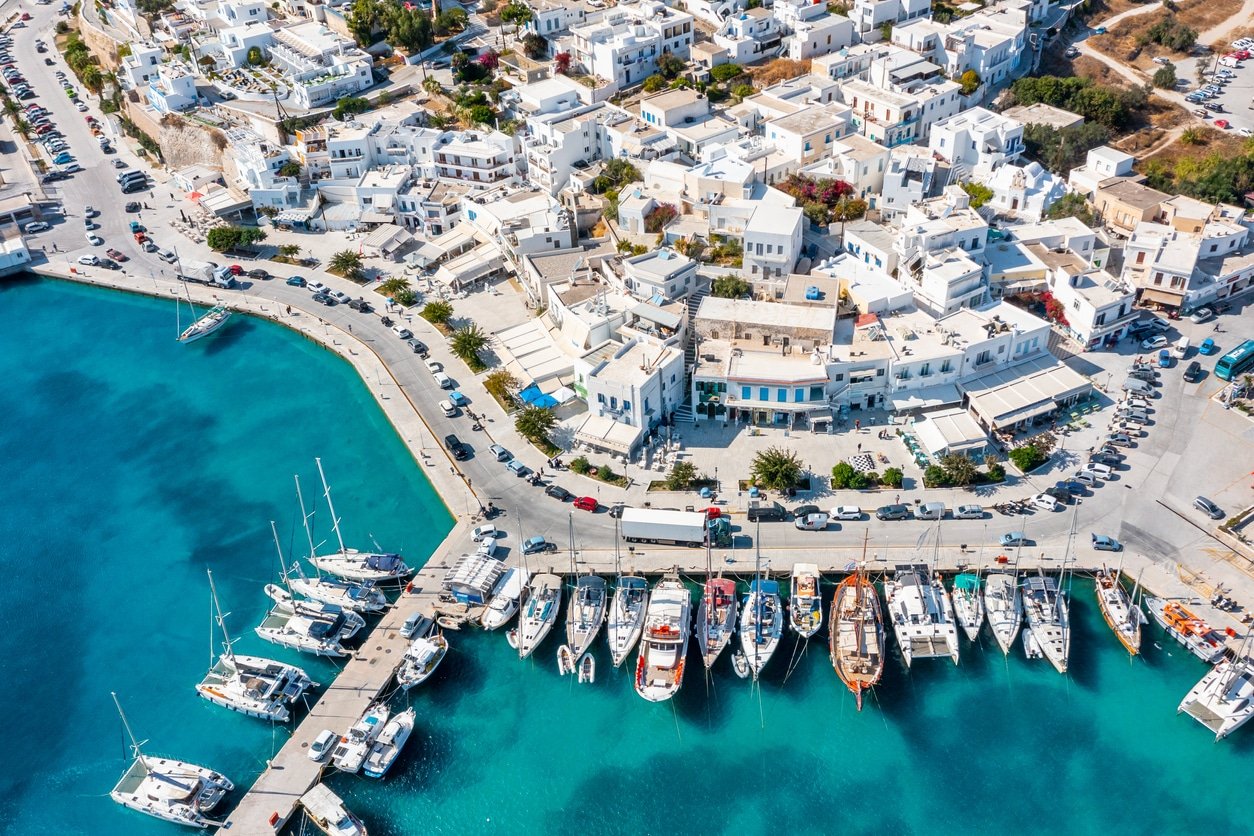 The harbor town of Adamas or Adamantas on the island of Milos. Cyclades islands, Greece. High quality photo