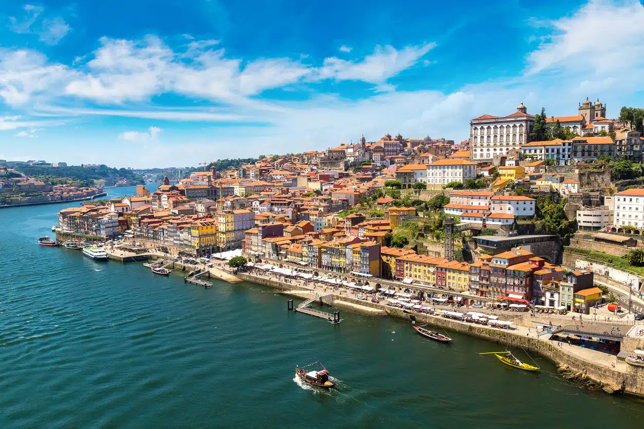 Panoramic aerial view of Porto in a beautiful summer day, Portugal