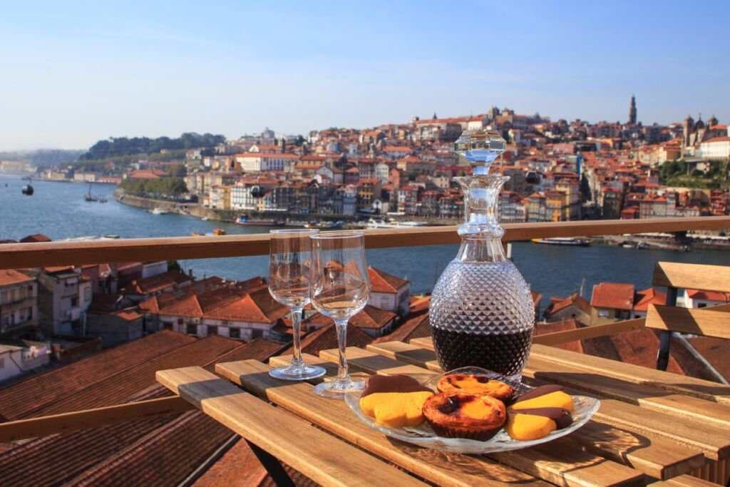Table with view a wonderful view over the river in Porto, Portugal.