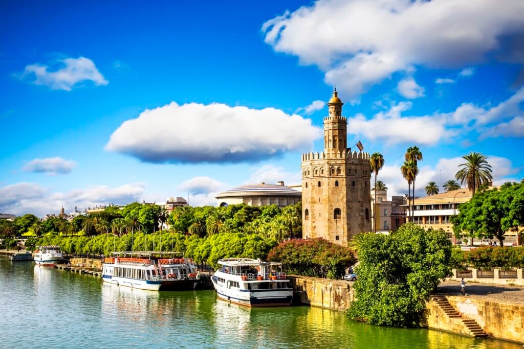 Golden tower (Torre del Oro) along the Guadalquivir river, Seville (Andalusia), Spain.