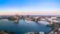 Aerial Panoramic View of Beautiful Sunrise at Sydney City Skyline