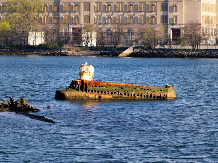 Quester I (Yellow Submarine) Wrecked in Coney Island Creek. Built in 1967 by Jerry Bianco.