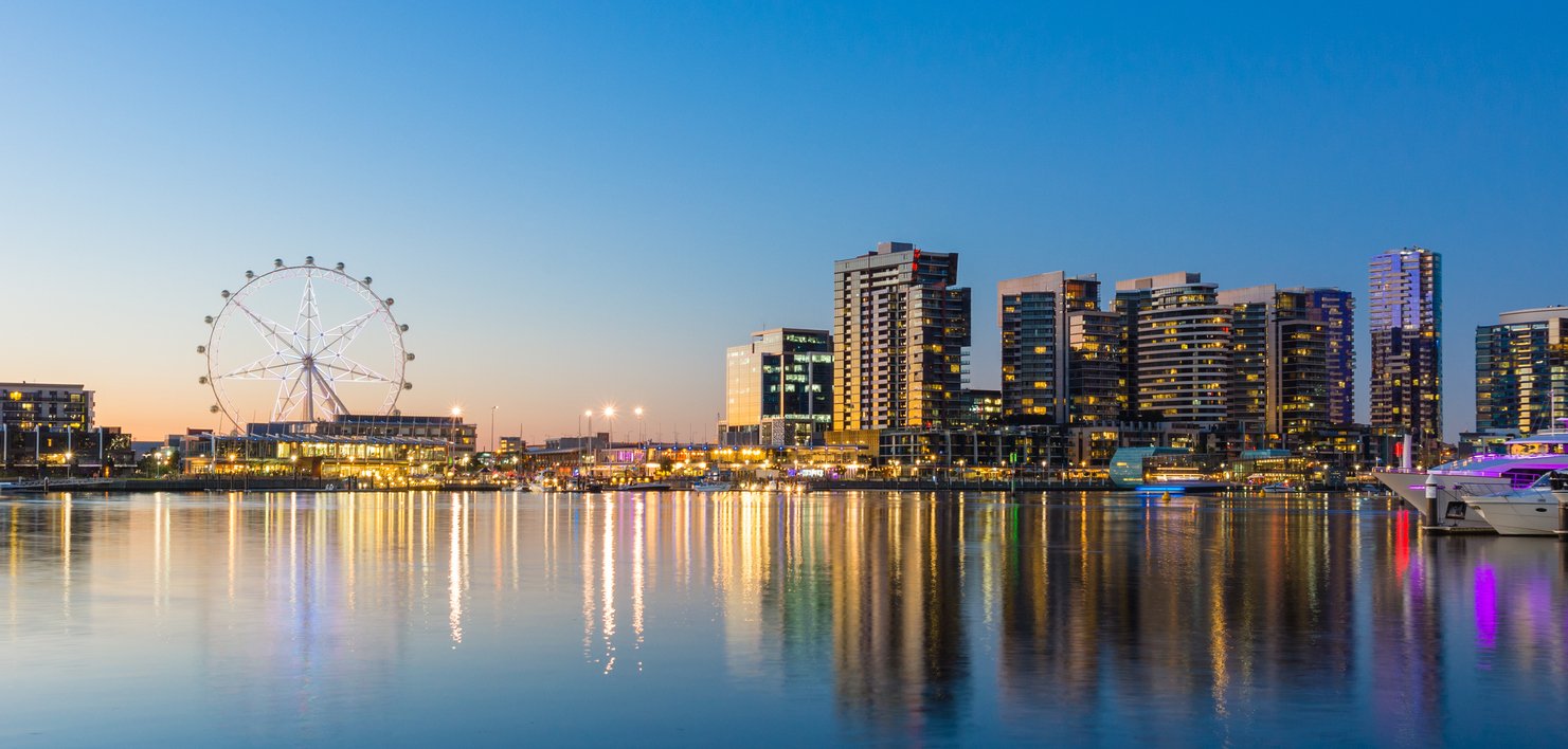 Panoramic image of the docklands waterfront area in Melbourne, Australia