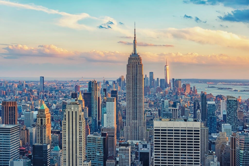 Manhattan's skyline: a mesmerizing tapestry of towering skyscrapers, each a testament to human ambition and architectural marvels, defining the iconic landscape of New York City.
