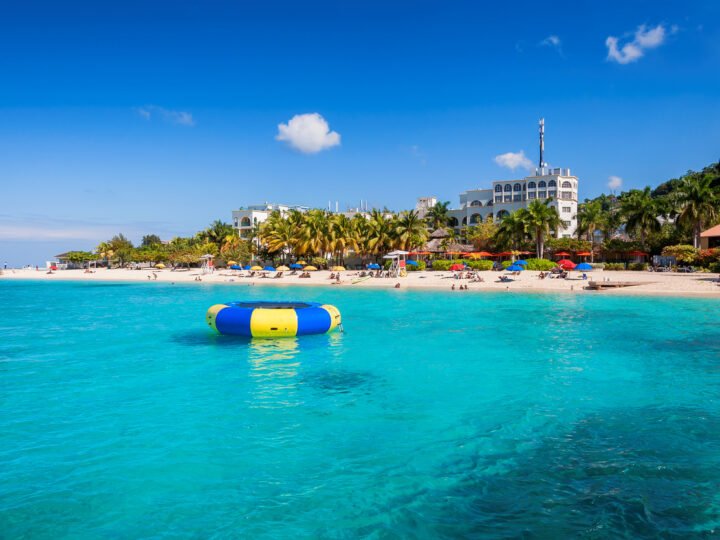 Caribbean Sunny beach and turquoise sea in Montego Bay, Jamaica island..